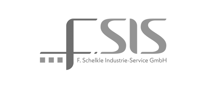 Logo der F. Schelkle Industrie-Service GmbH mit einem stilisierten F.SIS in fetten, grauen Buchstaben, darunter steht in kleinerer Schrift „F. Schelkle Industrie-Service GmbH“.